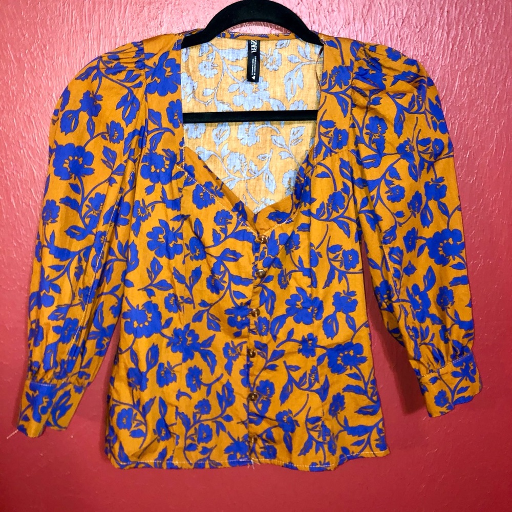 Zara Side Zip Puff Sleeve Top Sz Medium.